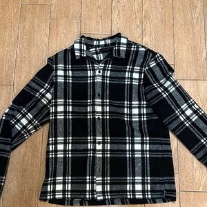 Allsaints Black and White Flannel Long Sleeve, Size XL
